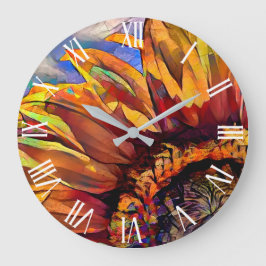 Relógio Grande Coleção Elegante Dourada de Girassol Grande