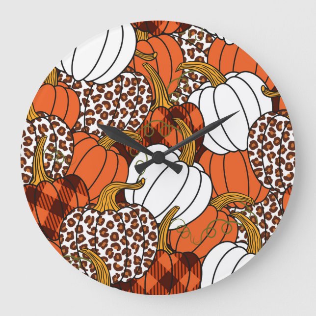 Relógio Grande Colheita Pumpkin Patchwork Vintage Patterno (Frente)