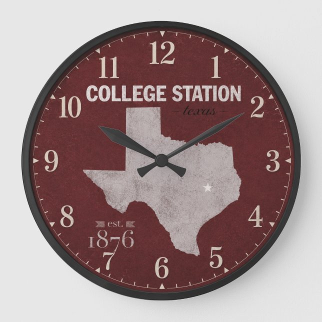 Relógio Grande College Station Texas Vintage State Map (Frente)