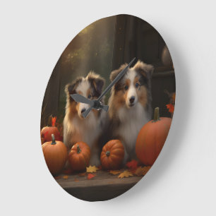 Relógio Grande Collie Puppy Autumn Delight Pumpkin