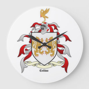 Relógio Grande Collins Family Crest Heraldry Wall Clock