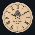 Relógio Grande Colmeia Numérica Romana Vintage | Nome da família<br><div class="desc">Design de relógio de aparência do Modern Vintage com uma colmeia e números romanos. Personalize com seu nome de família e estabeleça a data. Faria uma maravilhosa adição a uma casa de campo ou decoração de uma fazenda. Ideal para apicultores ou aqueles amam abelhas.</div>