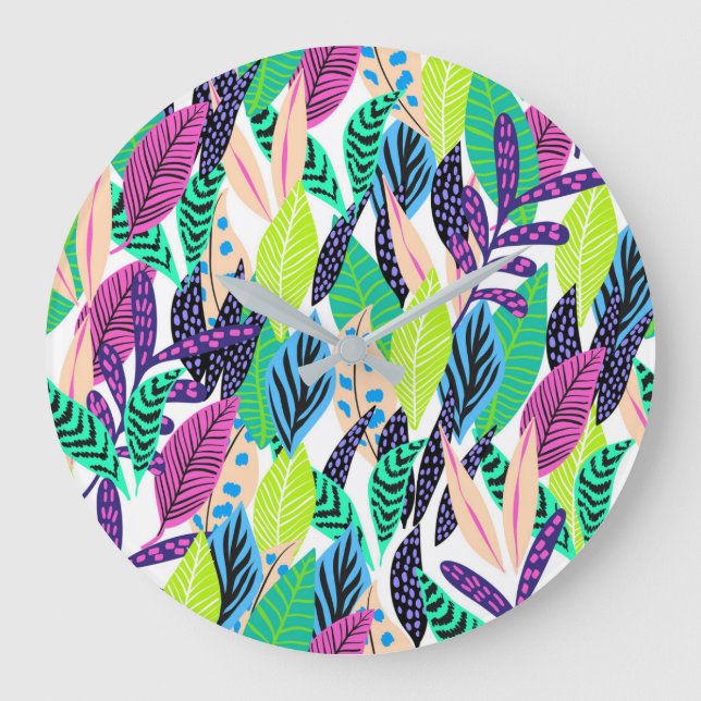 Relógio Grande Colorful Modern Tropical Botanical Pattern (Frente)