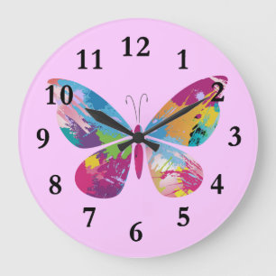 Relógio Grande Colorful Paint-Splashed Butterfly Design Clock