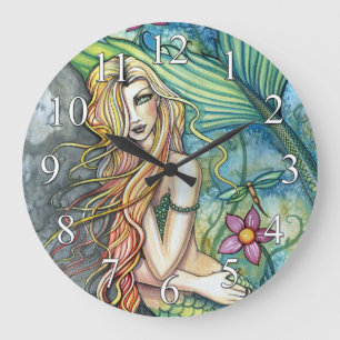 Relógio Grande Colorida Sereia Fantasy Art Clock