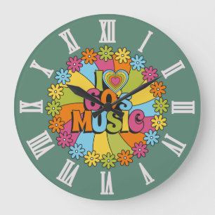 Relógio Grande Colorido Eu Amo Música dos Anos 60 para Amantes de