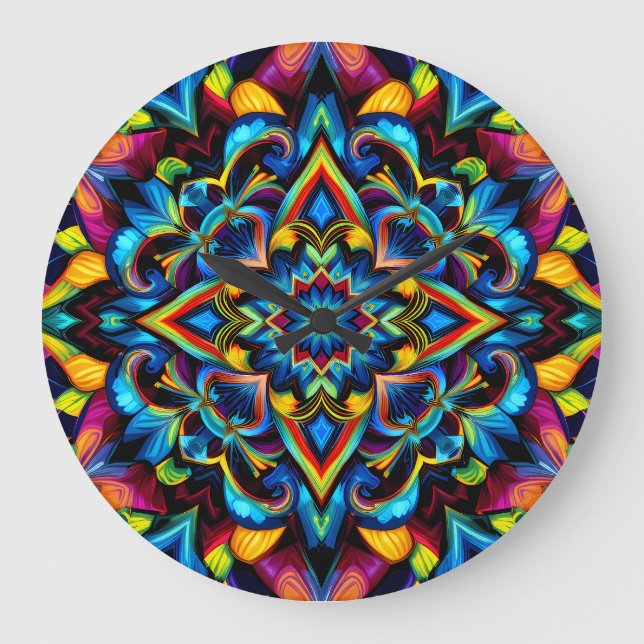 Relógio Grande Colorido Kaleidoscope Mandala iPhone 14 Funda (Frente)