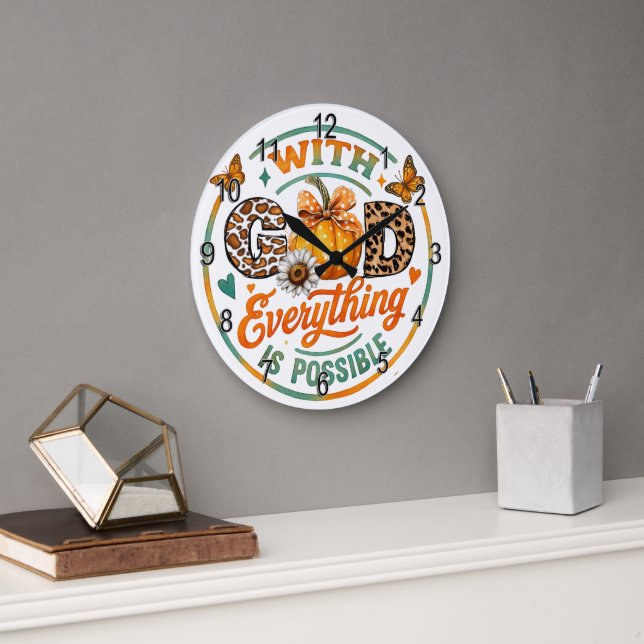 Relógio Grande Com Deus Tudo É Possível (Escritório)