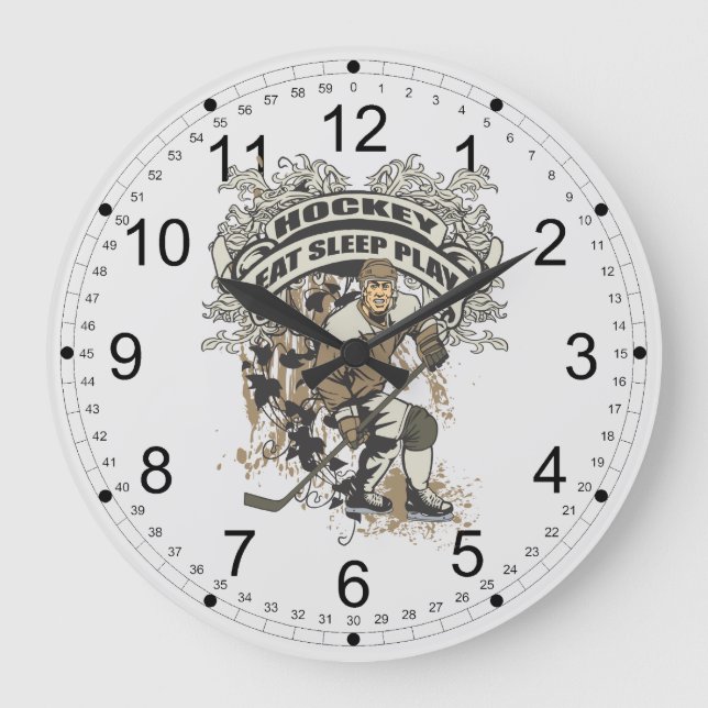 Relógio Grande Coma, Dorme, Jogue Hockey (Frente)