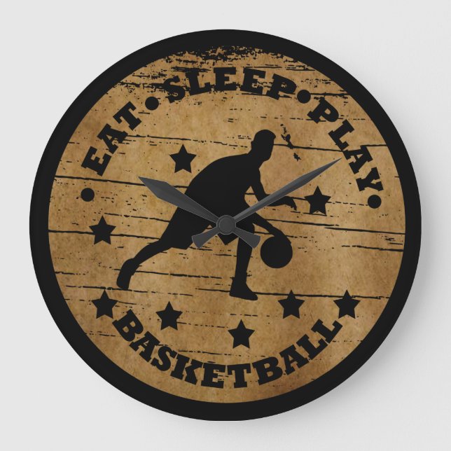 Relógio Grande Comer Dormir Jogar Basquetebol (Frente)