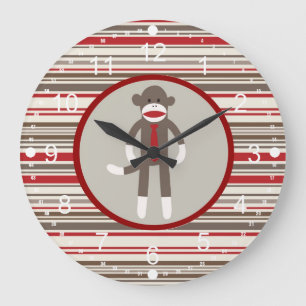 Relógio Grande Como um macaco chefe com gravata em estrias vermel