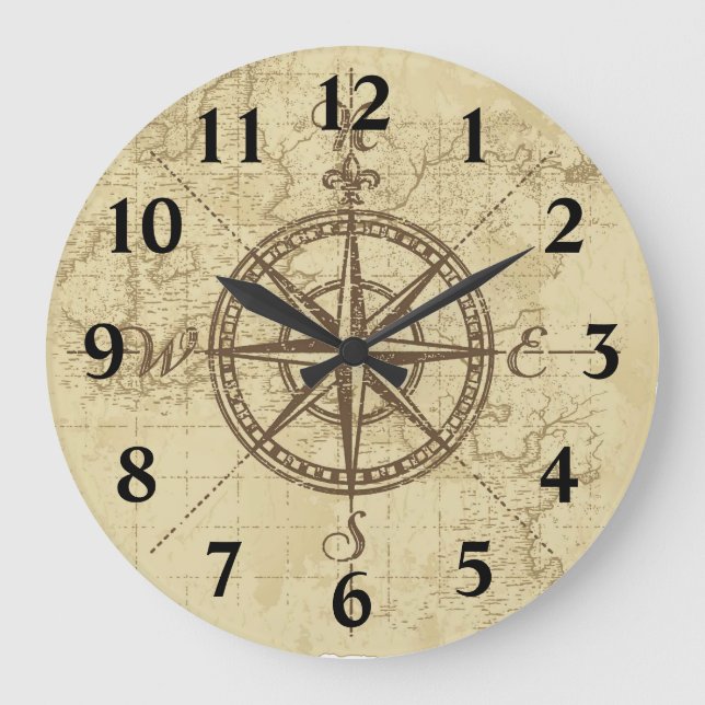 Relógio Grande Compass do Mapa Antigo (Frente)