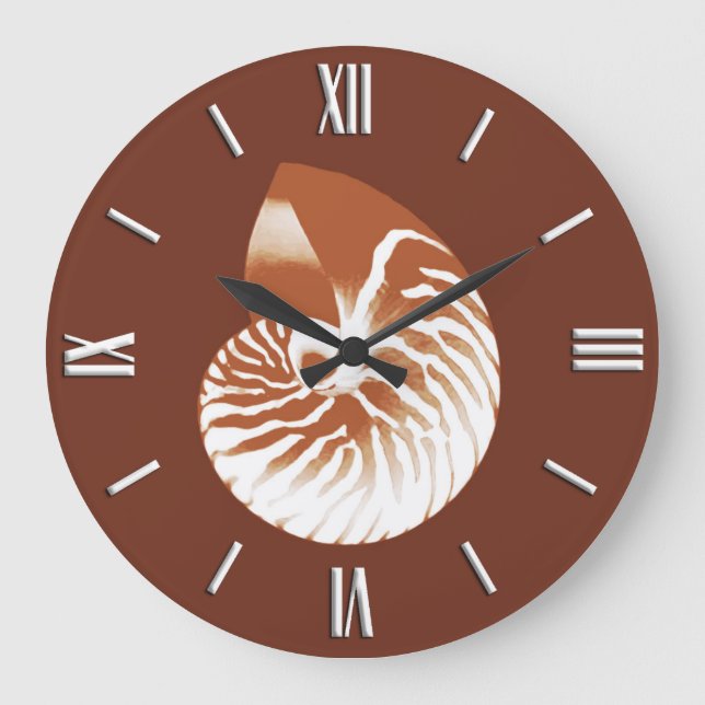Relógio Grande Concha de Nautilus - marrom cacau e branco (Frente)