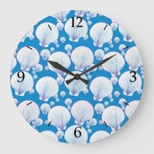 Relógio Grande Conchas brancas sobre fundo azul-oceânico
