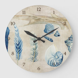 Relógio Grande Conchas de Aquarelas do Indigo Ocean Beach