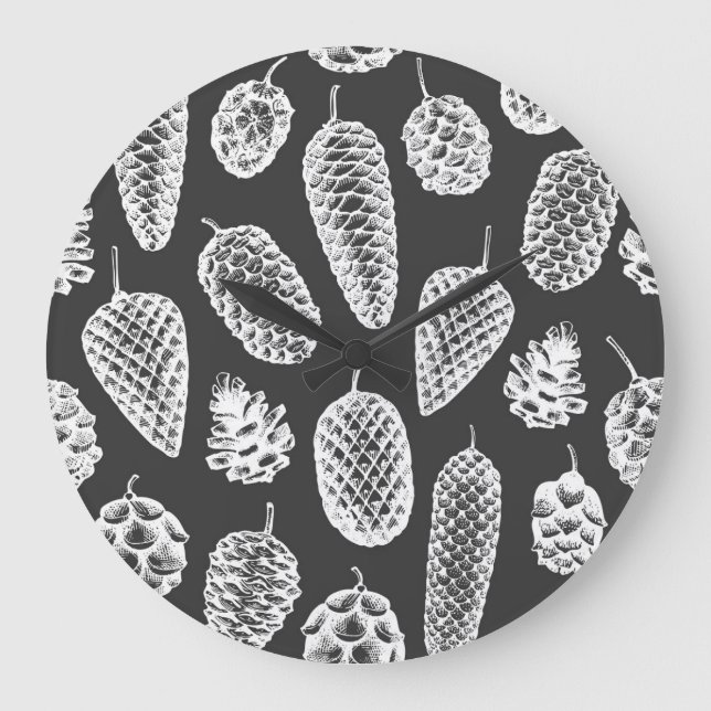 Relógio Grande Cones de pinheiro, quadro botânico. (Frente)