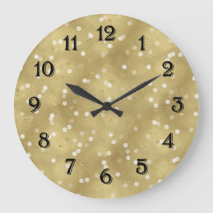 Relógio Grande Confetes Bokeh Dourado Sonhador