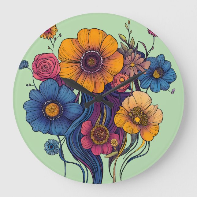 Relógio Grande Conjunto artístico de belas flores (Frente)