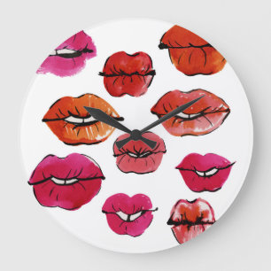 Relógio Grande Conjunto de lábios de tinta e aquarela