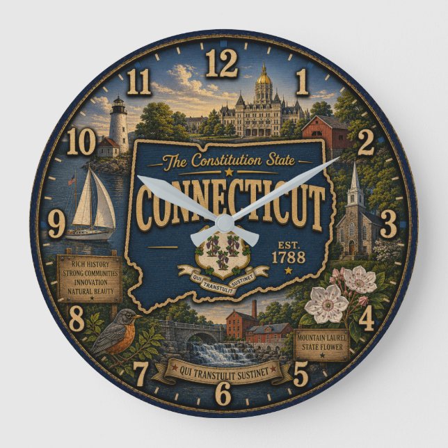 Relógio Grande Connecticut State Constitution State Map Landmark (Frente)