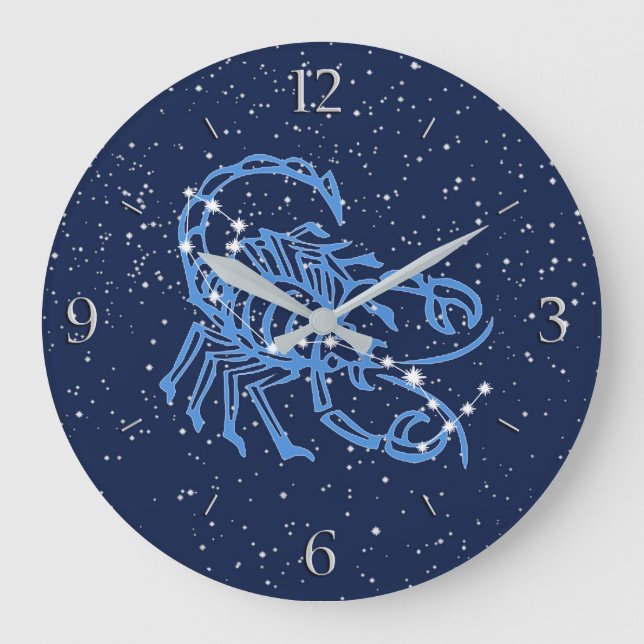 Relógio Grande Constelação Scorpio e Sinal Zodiac com Estrelas (Frente)
