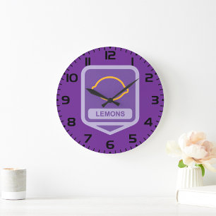 Relógio Grande Contorno de limão Roxo e Amarelo Fruta