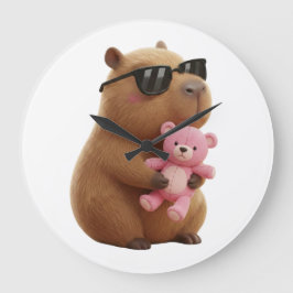 Relógio Grande Cool Chill Capybara with Pink Teddy Bear