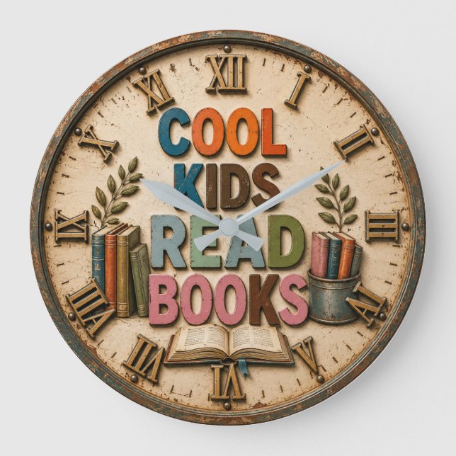 Relógio Grande Cool Kids Read Books Classroom Teacher Gift (Frente)