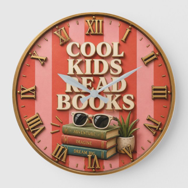 Relógio Grande Cool Kids Read Books Reading Motivation  (Frente)
