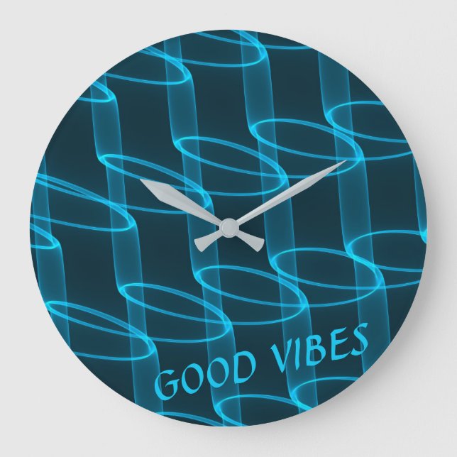 Relógio Grande Cool Luminous Blue Wave Pattern Custom Text (Frente)