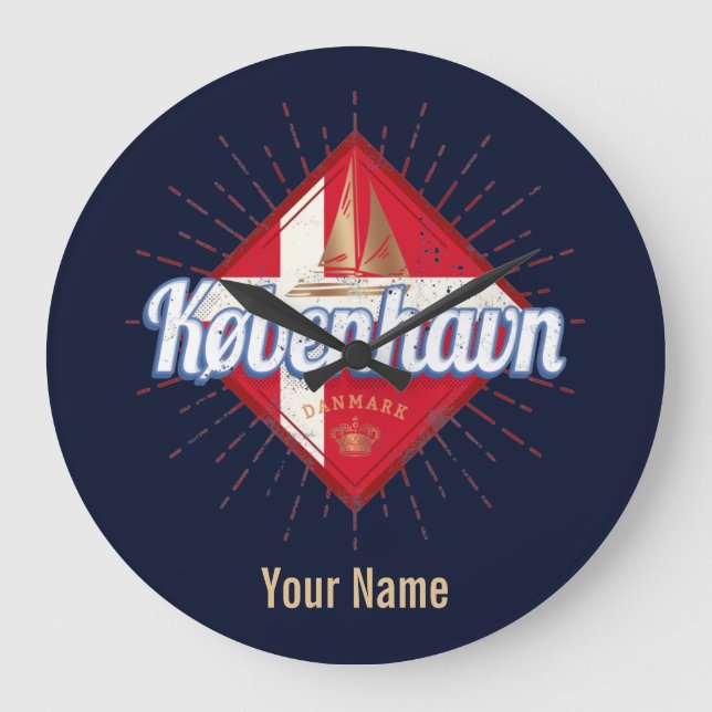 Relógio Grande Copenhagen Capital Denmark Retro Sailing Ship (Frente)