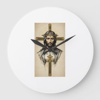 Relógio Grande Copo de Vidro Arte Espiritual Jesus Cristo