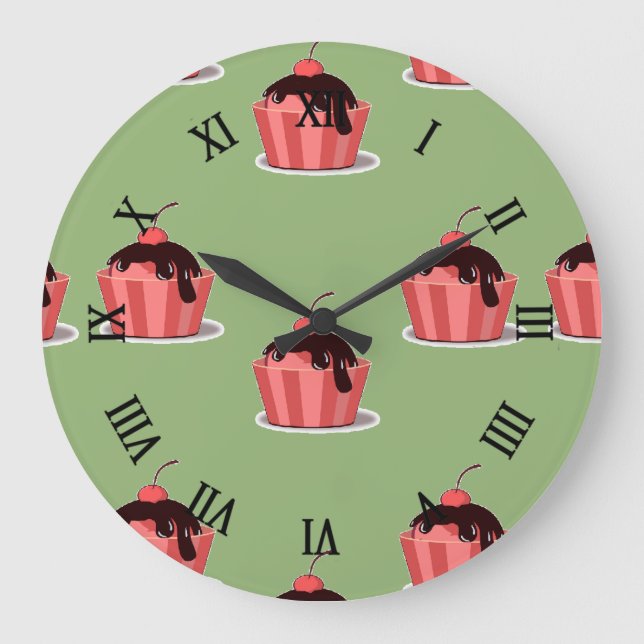 Relógio Grande Copos cor-de-rosa com sorvete verde (Frente)