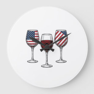 Relógio Grande Copos de Vinho Patrióticos Design de Camiseta Veto