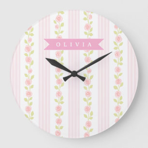 Relógio Grande Coquete personalizado feminino rosa floral listrad