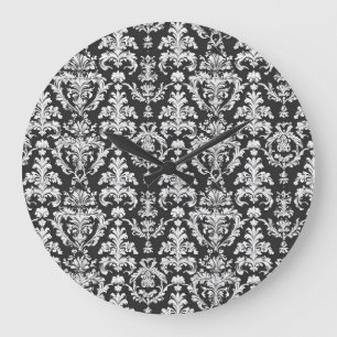 Relógio Grande Cor damasco branca e preto decorativo