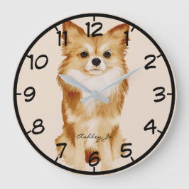 Relógio Grande Cor de Água do Cão de Papillon Cute Personalizado