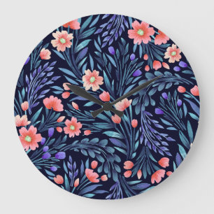 Relógio Grande Cor de água floral, padrão sem costura, design de 