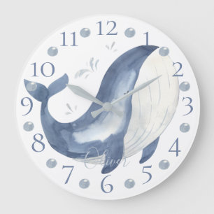 Relógio Grande Cor de água personalizada branca Baleia Azul Náu