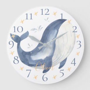 Relógio Grande Cor de água personalizada branca Baleia Azul Náu