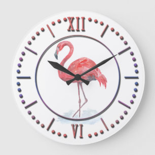 Relógio Grande Cor de água rosa Flamingo.