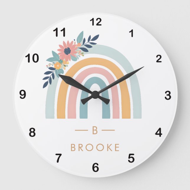 Relógio Grande Cor-de-rosa orientável do Monograma (Frente)