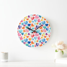 Relógio Grande Coração Aquarela Colorido Fofo Amor Romântico
