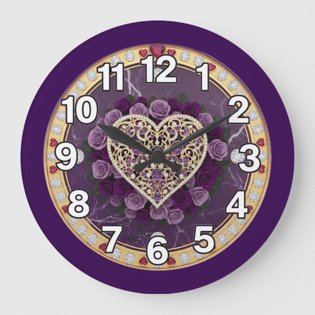 Relógio Grande Coração com Roxo  (Frente)