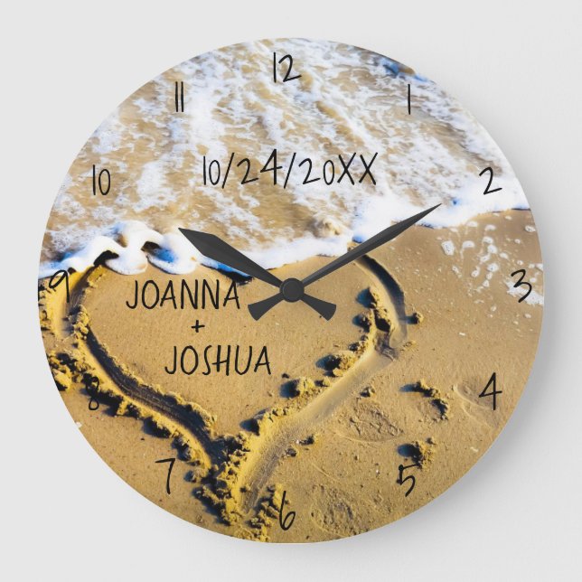 Relógio Grande Coração na praia de areia — Vista do Oceano Tropic (Frente)