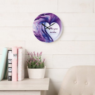 Relógio Grande Coração roxo do Grunge