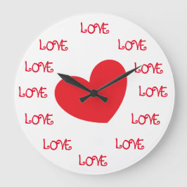 Relógio Grande Coração Vermelho e Branco AMOR Clock