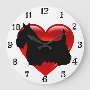 Relógio Grande Coração vermelho preto de Terrier