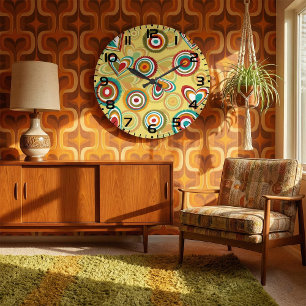 Relógio Grande Corações e Círculos de Boho Retroativo 70s Padrão 