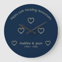 Relógio Grande Corações Florais Douradas